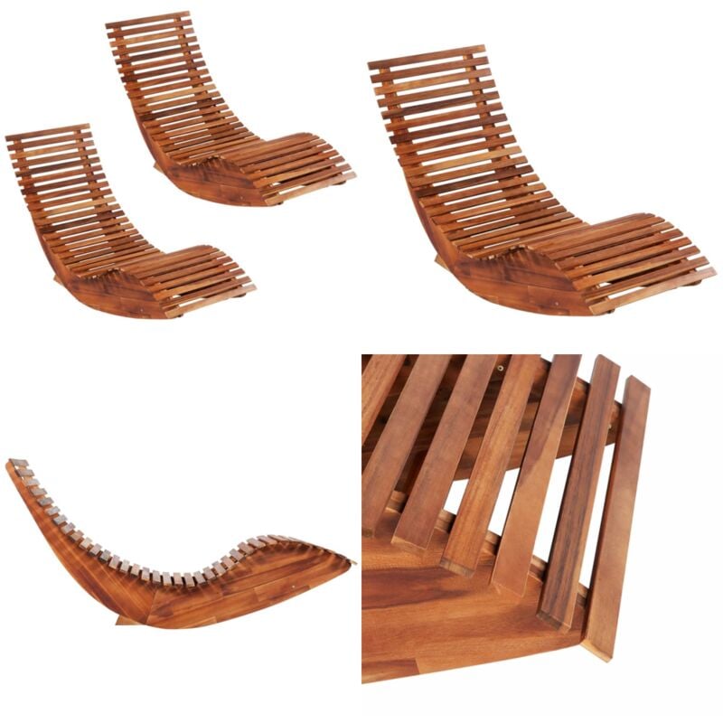 Chaises longues basculantes lot de 2 bois d'acacia - Chaise Longue - Fauteuil De Jardin - Mobilier De Jardin - Chaise Bascule - Acacia - Home & Living