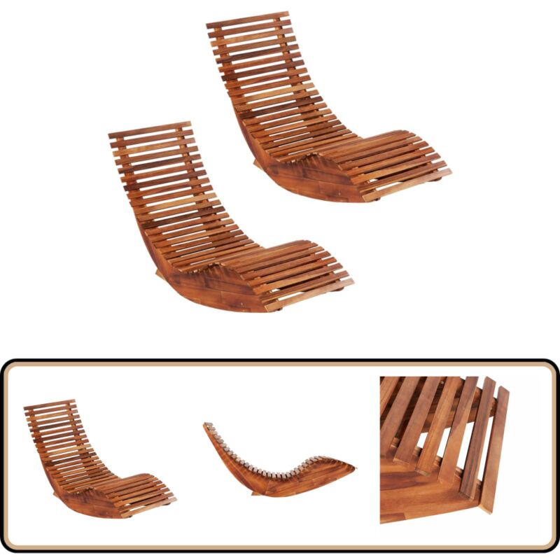 Chaises longues basculantes lot de 2 bois d'acacia - Chaise Longue - Fauteuil De Jardin - Mobilier De Jardin - Chaise Bascule - Acacia