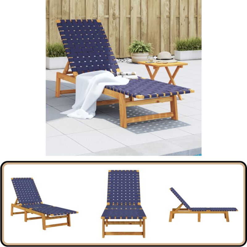 Vidaxl - Chaises longues bleu foncé bois d'acacia solide et tissu - Chaise Longue - Transats - Bains De Soleil - Mobilier De Jardin - Jardin