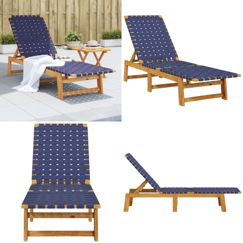 Chaises longues bleu foncé bois d'acacia solide et tissu - Chaise Longue - Transats - Bains De Soleil - Mobilier De Jardin - Jardin - Home & Living