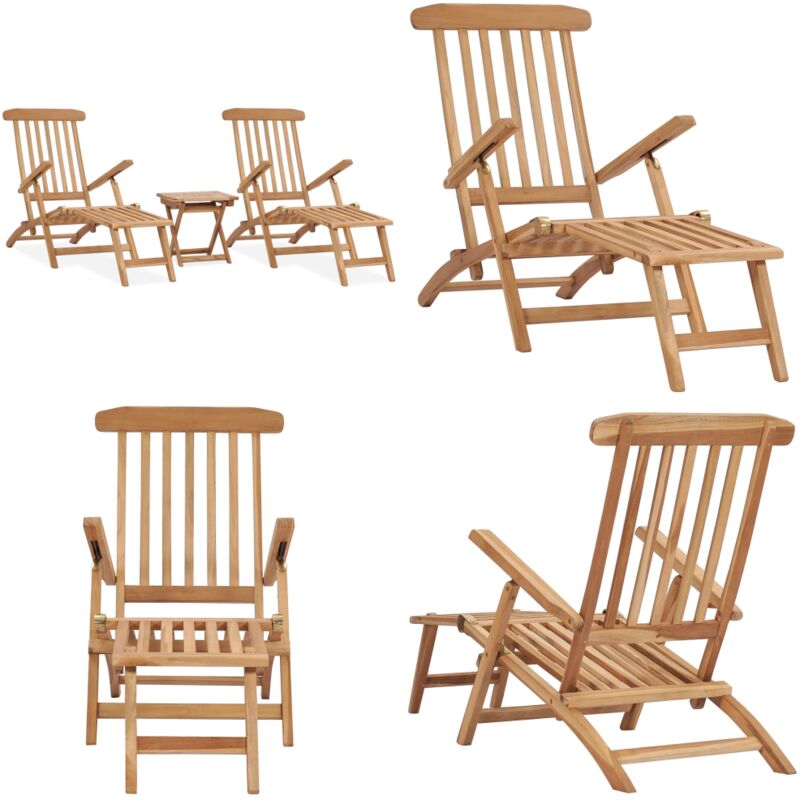 Chaises longues de jardin et repose-pied et table Bois de teck - Chaise Longue - Bain De Soleil - Mobilier De Jardin - Teck - Chaise Lounge - Home &