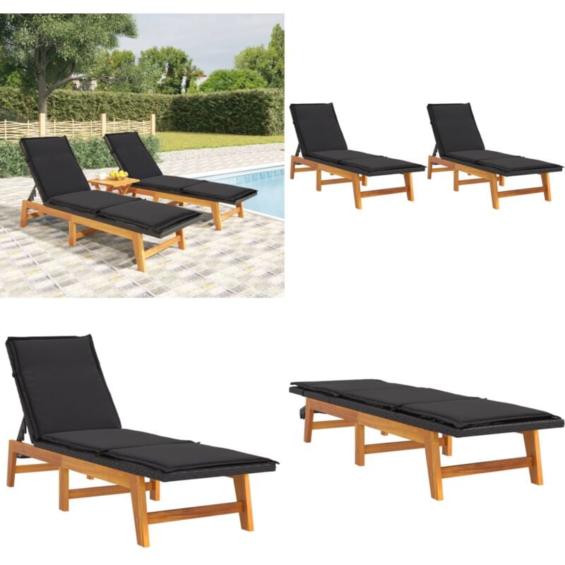 Chaises longues et coussins lot de 2 Résine tressée et acacia - Chaise Longue - Transats - Bains De Soleil - Mobilier De Jardin - Jardin - Home &