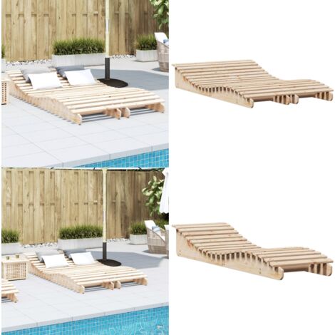 Chaises longues lot de 2 205x60x31,5cm bois massif de pin - Chaise Longue - Lit De Bronzage - Mobilier De Jardin - Salon De Jardin - Terrasse - Home & Living