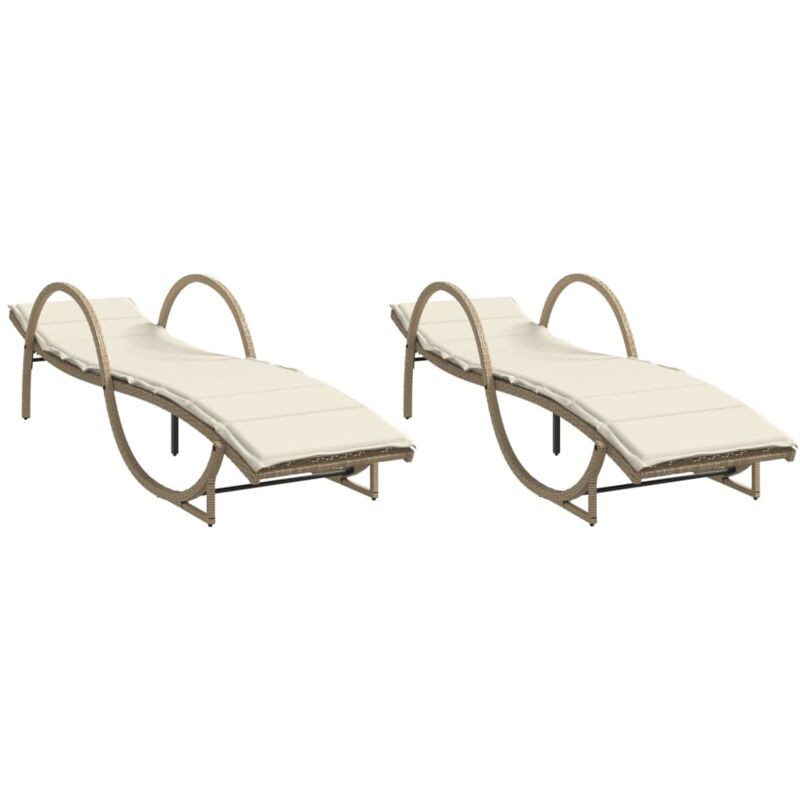 Vidaxl - Chaises longues lot de 2 avec coussins beige résine tressée