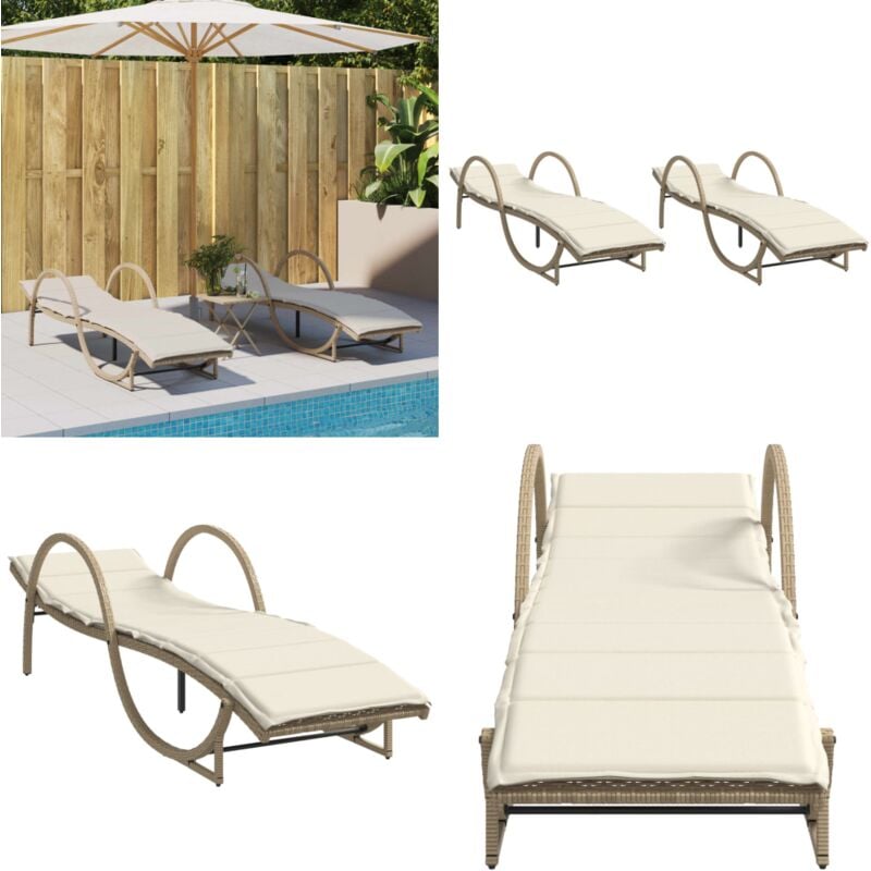 Chaises longues lot de 2 avec coussins beige résine tressée - Chaise Longue - Transats - Lit De Bronzage - Mobilier De Jardin - Résine Tressée - Home