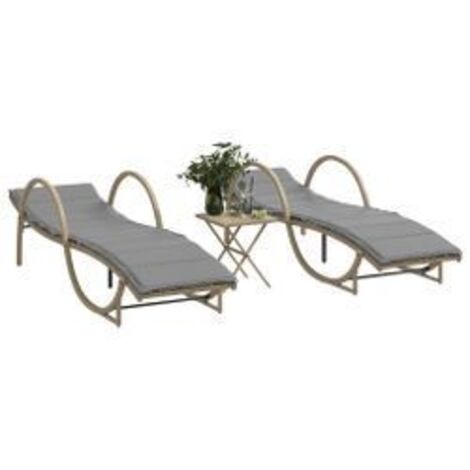 Chaises longues lot de 2 avec table beige résine tressée