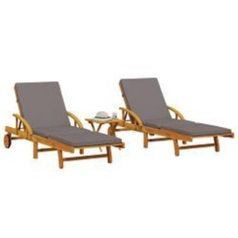 Chaises longues lot de 2 avec table bois massif d'acacia