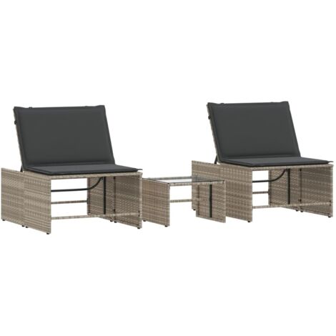 Chaises longues lot de 2 avec table gris clair résine tressée