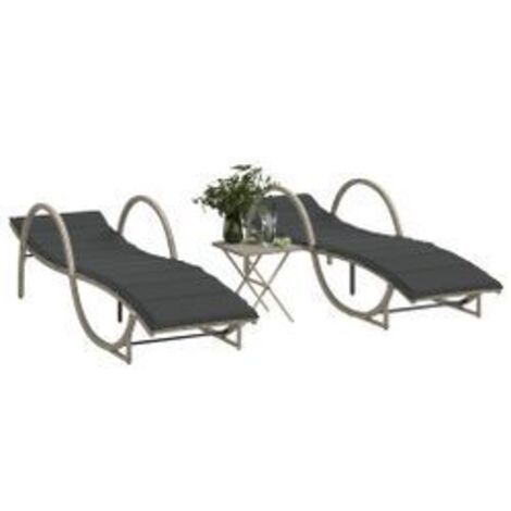Chaises longues lot de 2 avec table gris clair résine tressée