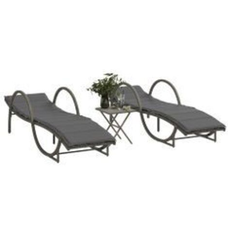 Chaises longues lot de 2 avec table gris résine tressée