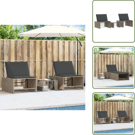 Chaises longues lot de 2 avec table gris résine tressée - Chaise Longue - Salon De Jardin - Mobilier De Jardin - Transats - Bain De Soleil