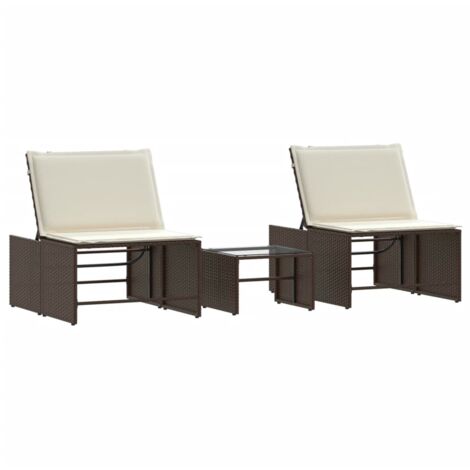 Chaises longues lot de 2 avec table marron résine tressée