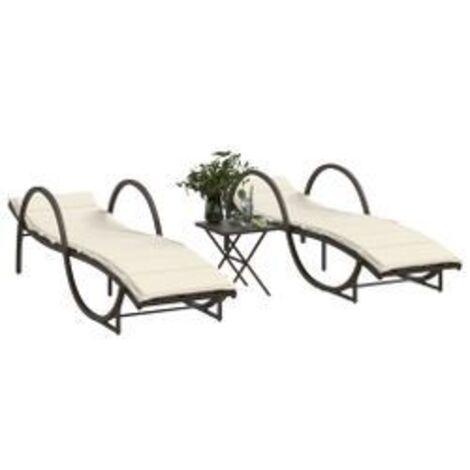 Chaises longues lot de 2 avec table marron résine tressée