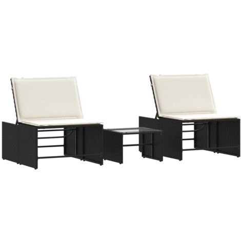 Chaises longues lot de 2 avec table noir résine tressée