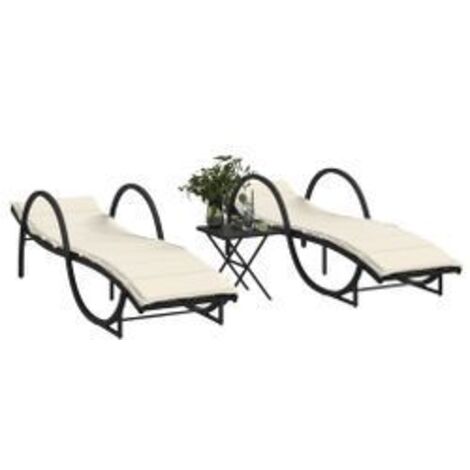 Chaises longues lot de 2 avec table noir résine tressée