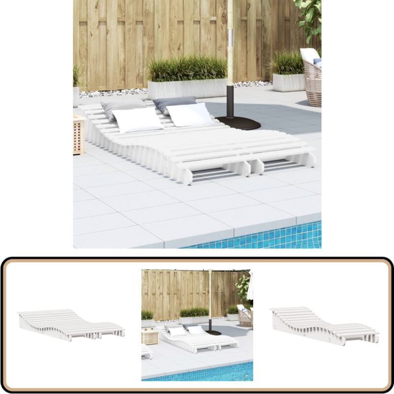 Chaises longues lot de 2 blanc 205x60x31,5cm bois massif de pin - Chaise Longue - Lit De Bronzage - Mobilier De Jardin - Salon De Jardin - Terrasse