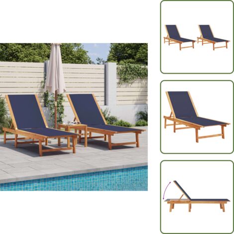 Chaises longues lot de 2 bleu bois d'acacia solide et textilène - Chaise Longue - Transat - Mobilier De Jardin - Salon De Jardin - Jardin