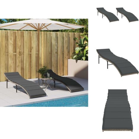 Chaises longues lot de 2 et coussins gris clair résine tressée - Chaise Longue - Transats - Lit De Bronzage - Mobilier De Jardin - Résine Tressée