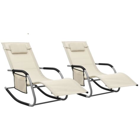 Chaises longues lot de 2 Textilène Crème et gris vidaXL