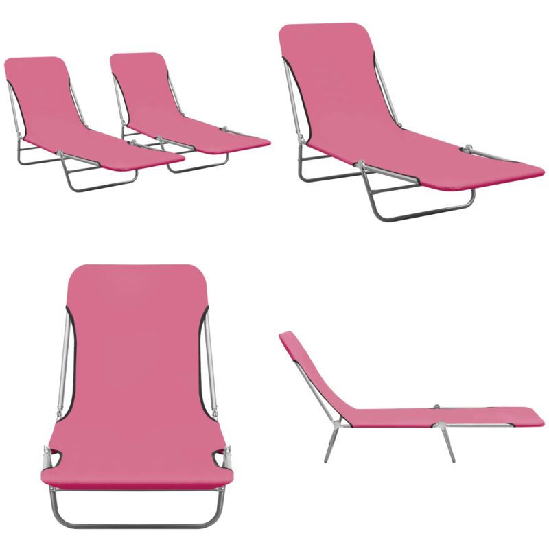 Chaises longues pliables lot de 2 Acier et tissu Rose - Chaise Longue Pliable - Transat - Mobilier De Jardin - Salon De Jardin - Détente Extérieure