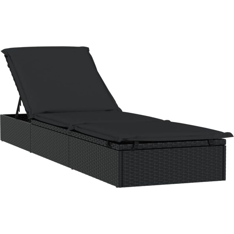 Jinlefu - Chaise longue avec coussin noir 201x55x62 cm résine tressée