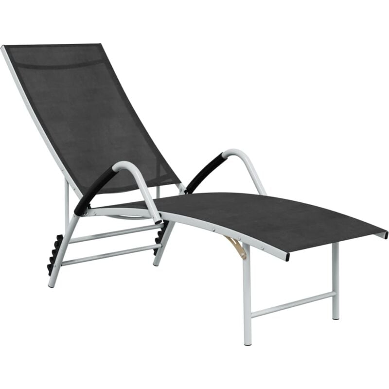 The Living Store - Chaise longue Textilène et aluminium Noir Noir