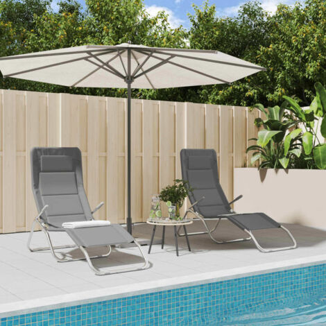 Chaises longues pliables 2 pcs gris textilène et acier
