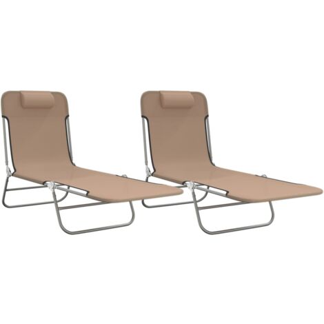 Chaises longues pliables 2 pcs taupe textilène et acier