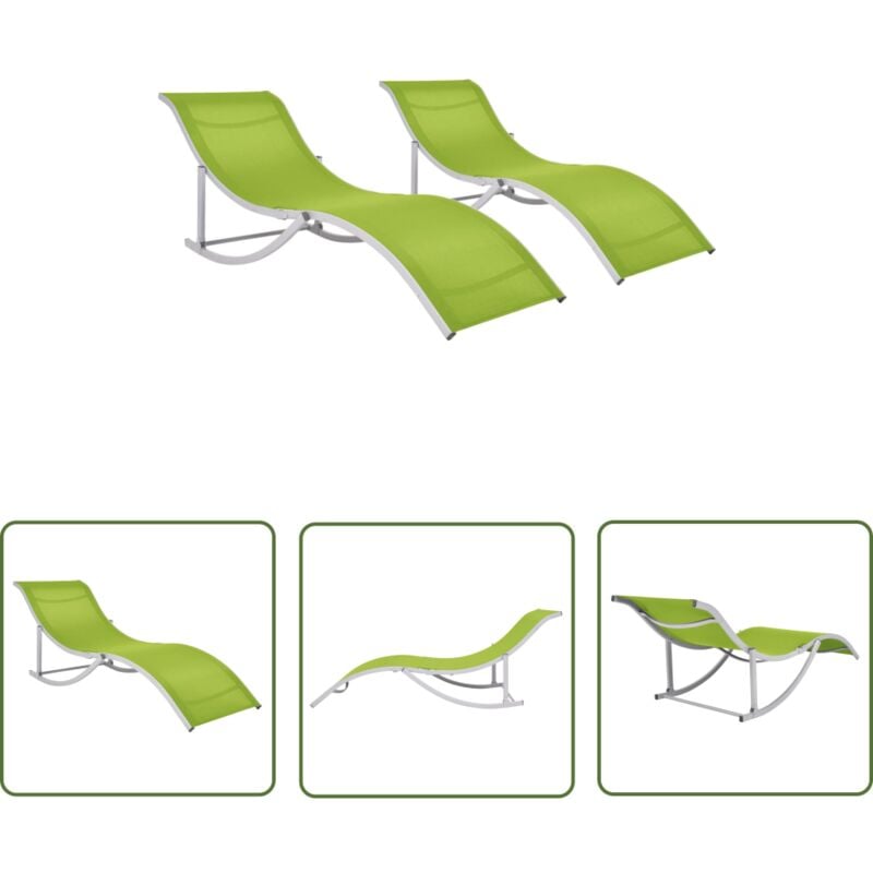 The Living Store Chaises longues pliables 2 pcs Vert Textilène - Chaise Longue Pliable - Transat - Mobilier De Jardin - Salon De Jardin - Détente
