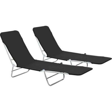 Chaises longues pliables lot de 2 Acier et tissu Noir vidaXL