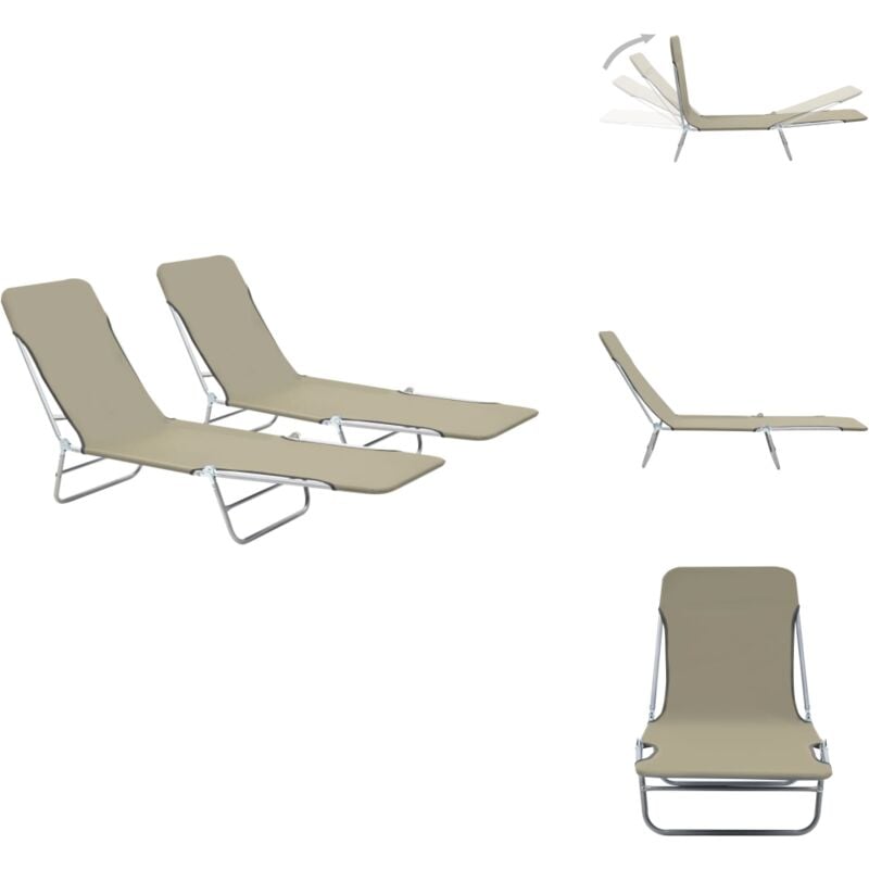 Chaises longues pliables lot de 2 Acier et tissu Taupe - Chaise Longue Pliable - Transat - Mobilier De Jardin - Salon De Jardin - Détente Extérieur