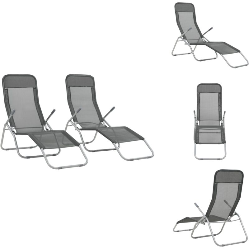 Chaises longues pliables lot de 2 Textilène Anthracite - Chaise Longue Pliable - Chaise Longue Textile - Transats Jardin - Mobilier De Jardin - Salon
