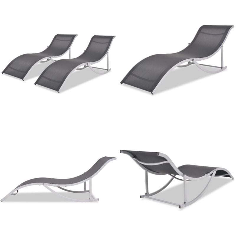 Chaises longues lot de 2 noir et gris - Chaise Longue - Transat - Mobilier De Jardin - Salon De Jardin - Détente - Home & Living