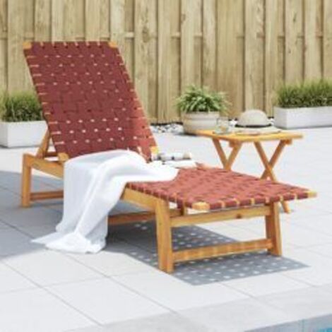 Chaises longues rouge bois d'acacia solide et tissu