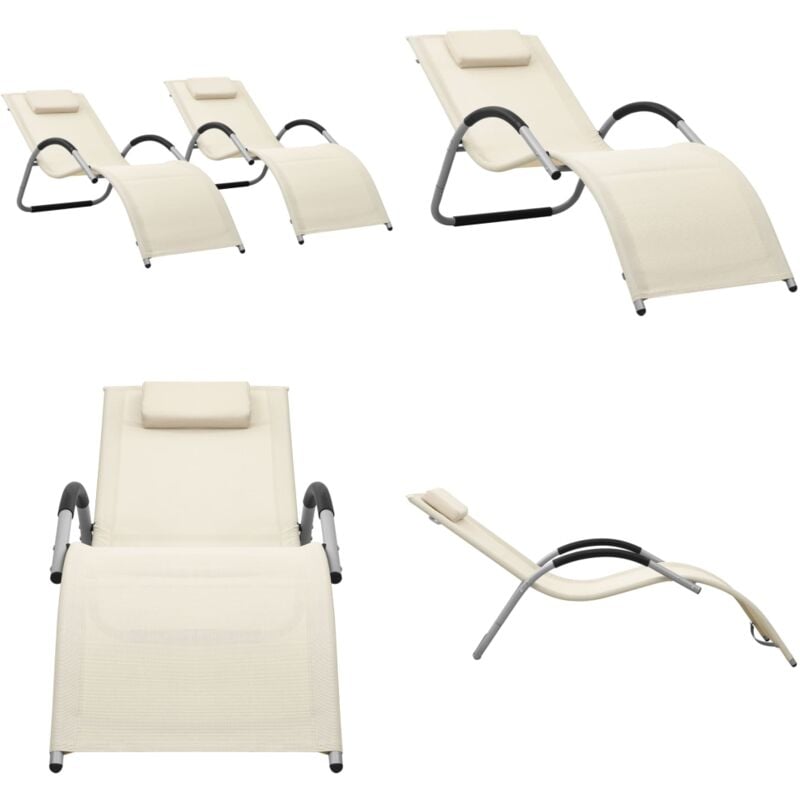 Vidaxl - Chaises longues textilène lot de 2 crème et gris - Chaise Longue - Transat - Mobilier De Jardin - Salon De Jardin - Extérieur - Home & Living