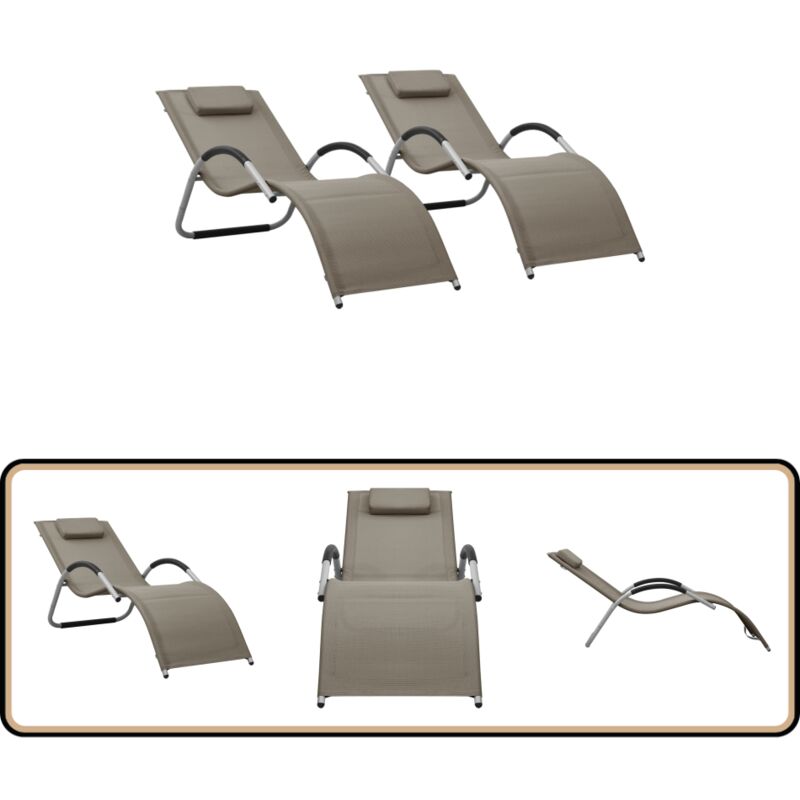 Vidaxl - Chaises longues textilène lot de 2 taupe et gris - Chaise Longue - Transat - Mobilier De Jardin - Salon De Jardin - Extérieur