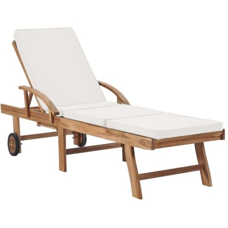 Chaises longues  Transat  Bain de soleil avec coussins 2 pcs Bois de teck solide Crème