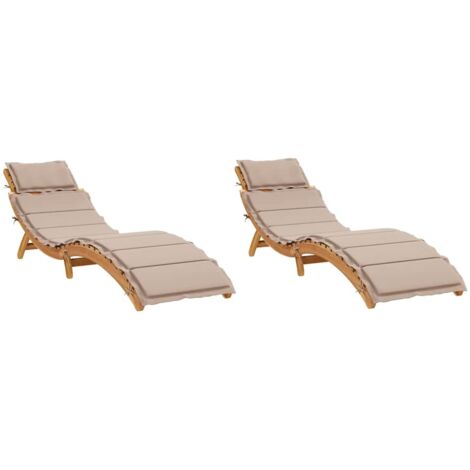 Chaises longues  Transat  Bain de soleil avec coussins lot de 2 taupe bois massif acacia