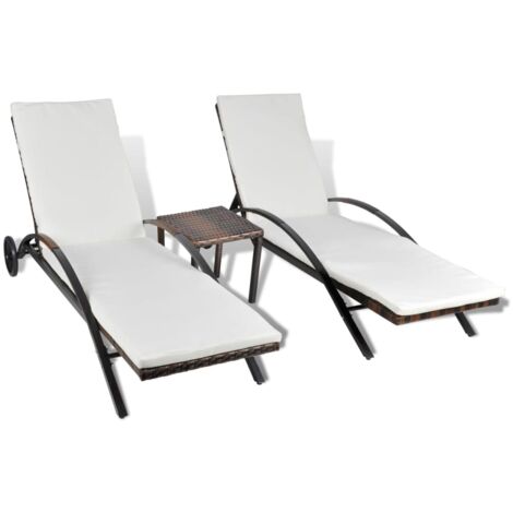 Chaises longues  Transat  Bain de soleil avec table Résine tressée Marron