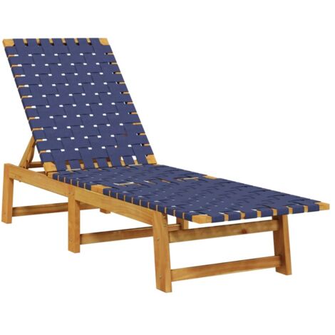 Chaises longues  Transat  Bain de soleil bleu foncé bois d'acacia solide et tissu