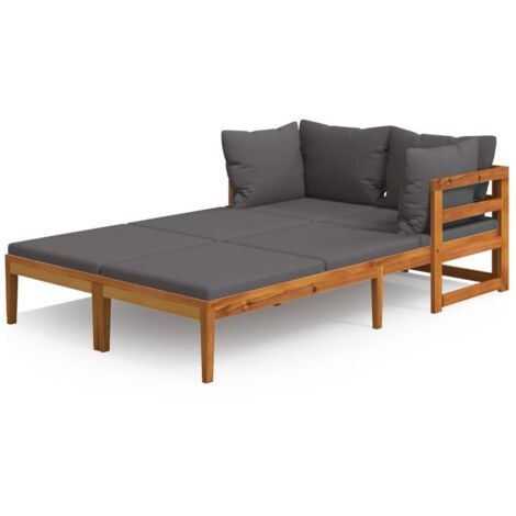 Chaises longues  Transat  Bain de soleil coussins gris foncé lot de 2 Bois acacia solide