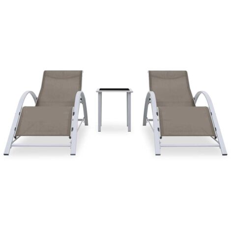 Chaises longues  Transat  Bain de soleil lot de 2 avec table Aluminium Taupe