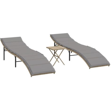 Chaises longues  Transat  Bain de soleil lot de 2 avec table beige résine tressée