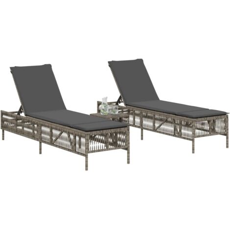 Chaises longues  Transat  Bain de soleil lot de 2 avec table gris résine tressée