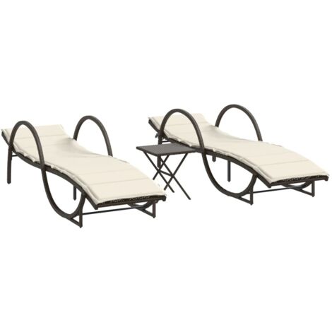 Chaises longues  Transat  Bain de soleil lot de 2 avec table marron résine tressée
