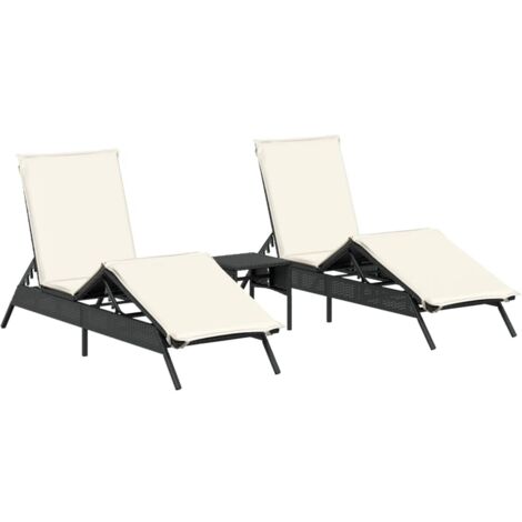 Chaises longues  Transat  Bain de soleil lot de 2 avec table noir résine tressée