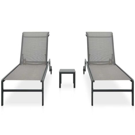 Chaises longues Transat Bain de soleil lot de 2 avec table Textilène et acier