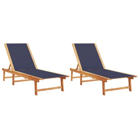 Chaises longues  Transat  Bain de soleil lot de 2 bleu bois d'acacia solide et textilène