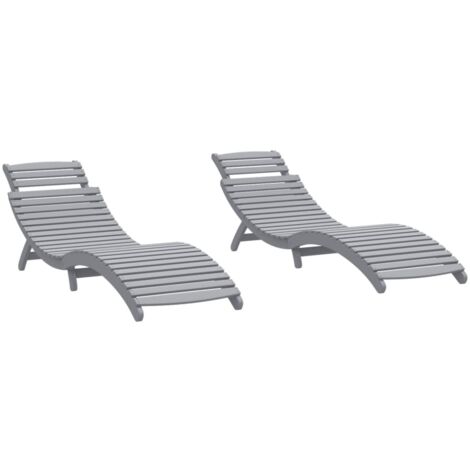 Chaises longues  Transat  Bain de soleil lot de 2 gris 184x55x64 cm bois massif acacia