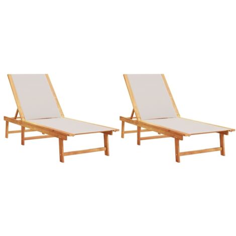 Chaises longues  Transat  Bain de soleil lot de 2 gris bois acacia solide et textilène